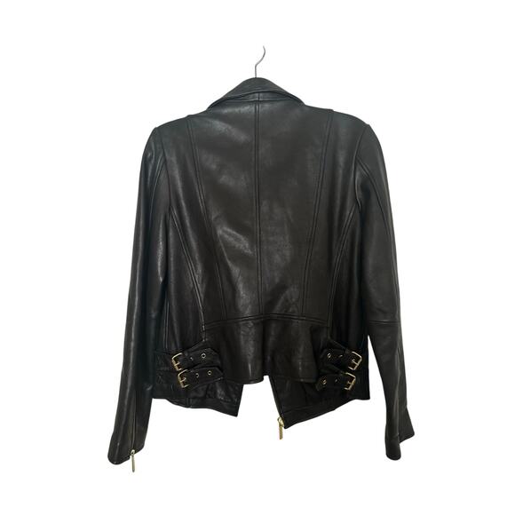 VTG Moda International Black Leather Motor Jacket Y2K Biker Size Small - Picture 9 of 11